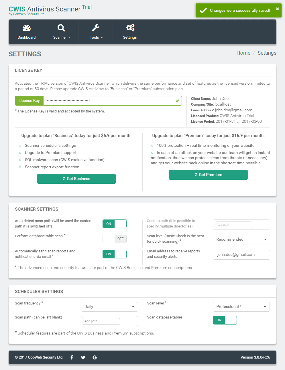 screenshot of CWIS Antivirus Scanner